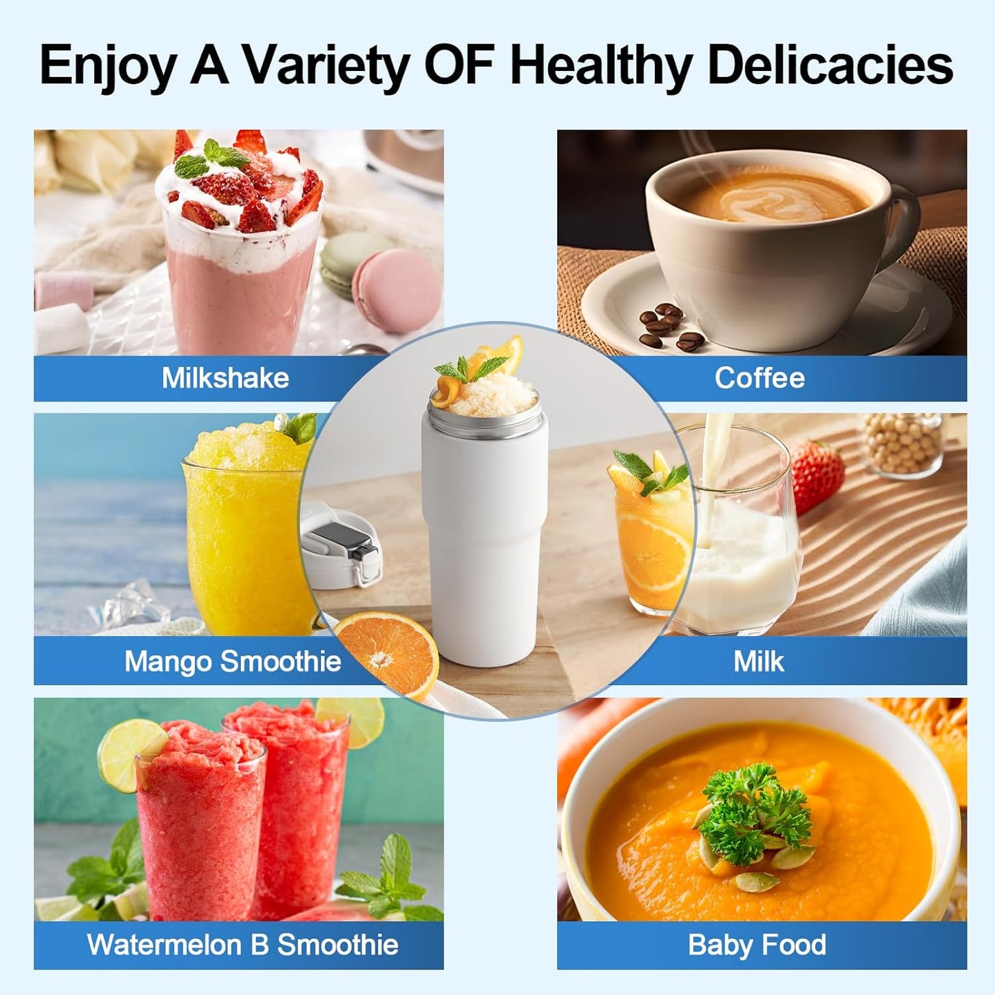 Kawu Portable Blender, 316 Stainless Steel Inner Cordless Personal Blenders Cup, Food Grade, 23Oz Electric Sports Blender Shakes and Smoothies, USB Rechargeable, BPA Free, Juice Mixer Gym, Home