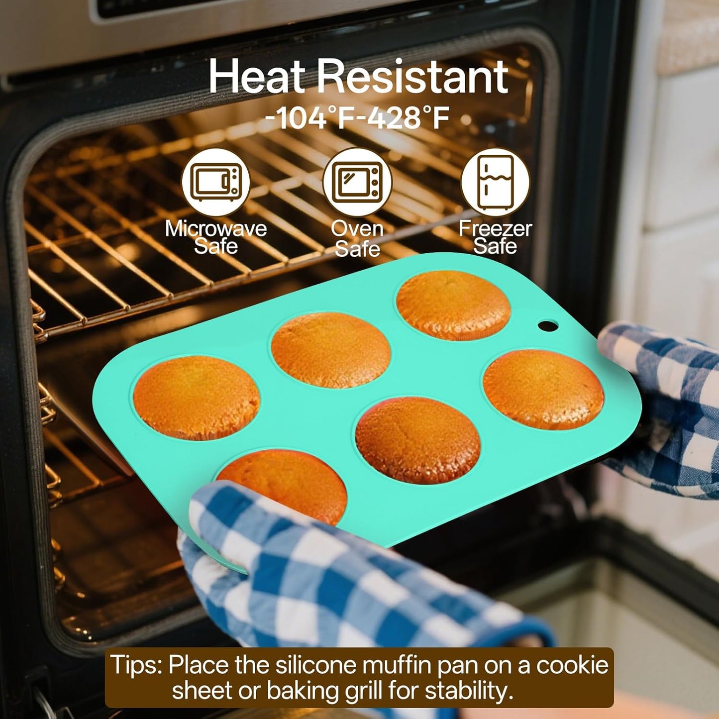 2 Pack Silicone Muffin Pan for Baking, Regular Size Nonstick Cupcake Pan, 6-Cup Silicone Muffin Tin BPA Free Dishwasher Safe, Great for Muffin Cupcake Brownie Egg Tart