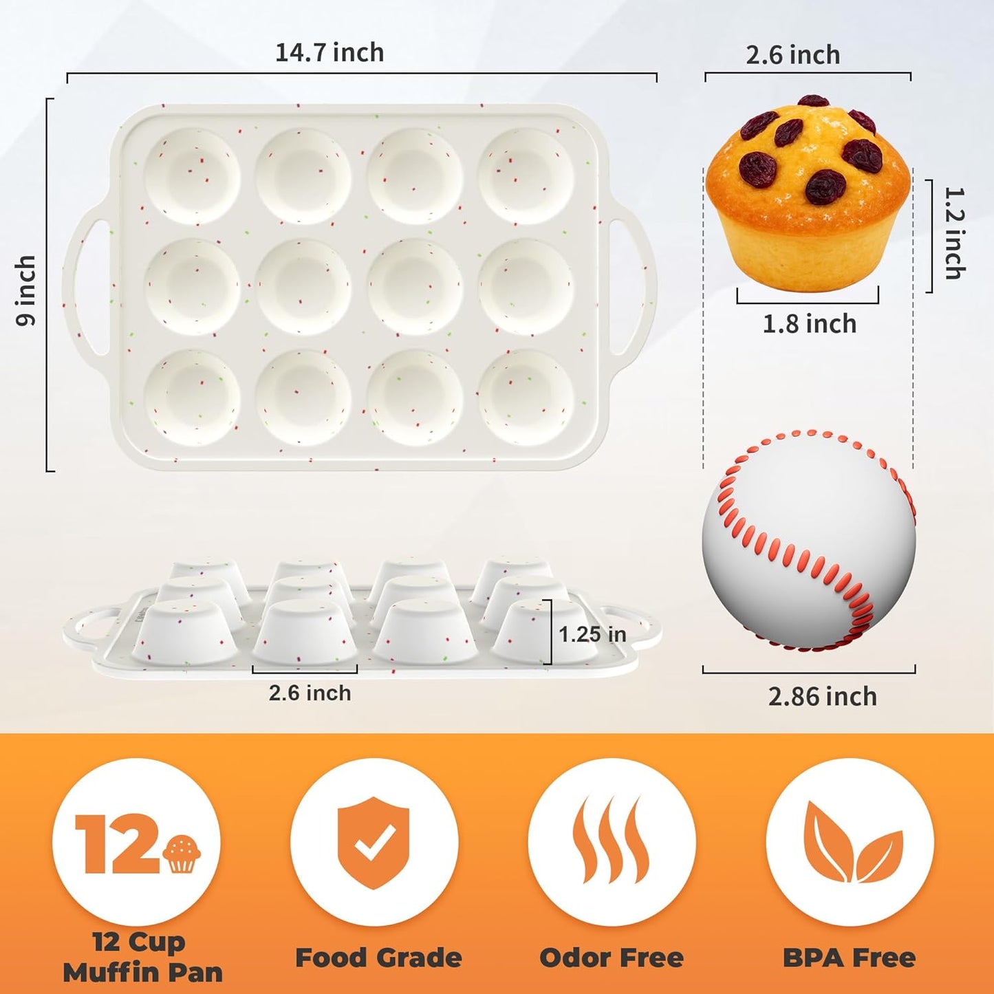 2Pack Silicone Muffin Pan For Baking With Metal Reinforced Frame, 12 Cup Regular Size Nonstick Cupcake Pan, BPA Free Silicone Muffin Tray, Cupcake Baking Pan Molds for Oven