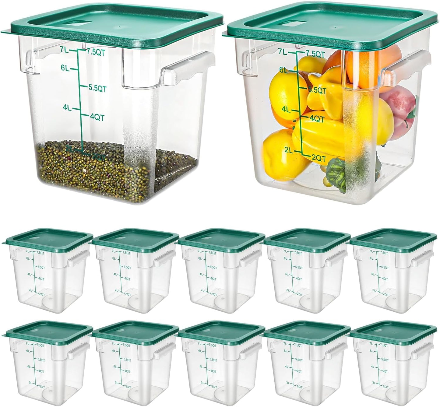 Lallisa 12 Pack 8 Qt Clear Food Storage Container with Handles and Lid Commercial Grade Square Food Storage Containers Polycarbonate Air Tight Box for Home Restaurant Kitchen