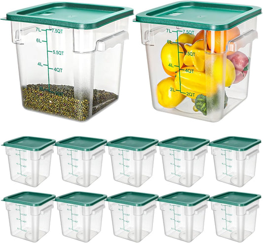 Lallisa 12 Pack 8 Qt Clear Food Storage Container with Handles and Lid Commercial Grade Square Food Storage Containers Polycarbonate Air Tight Box for Home Restaurant Kitchen