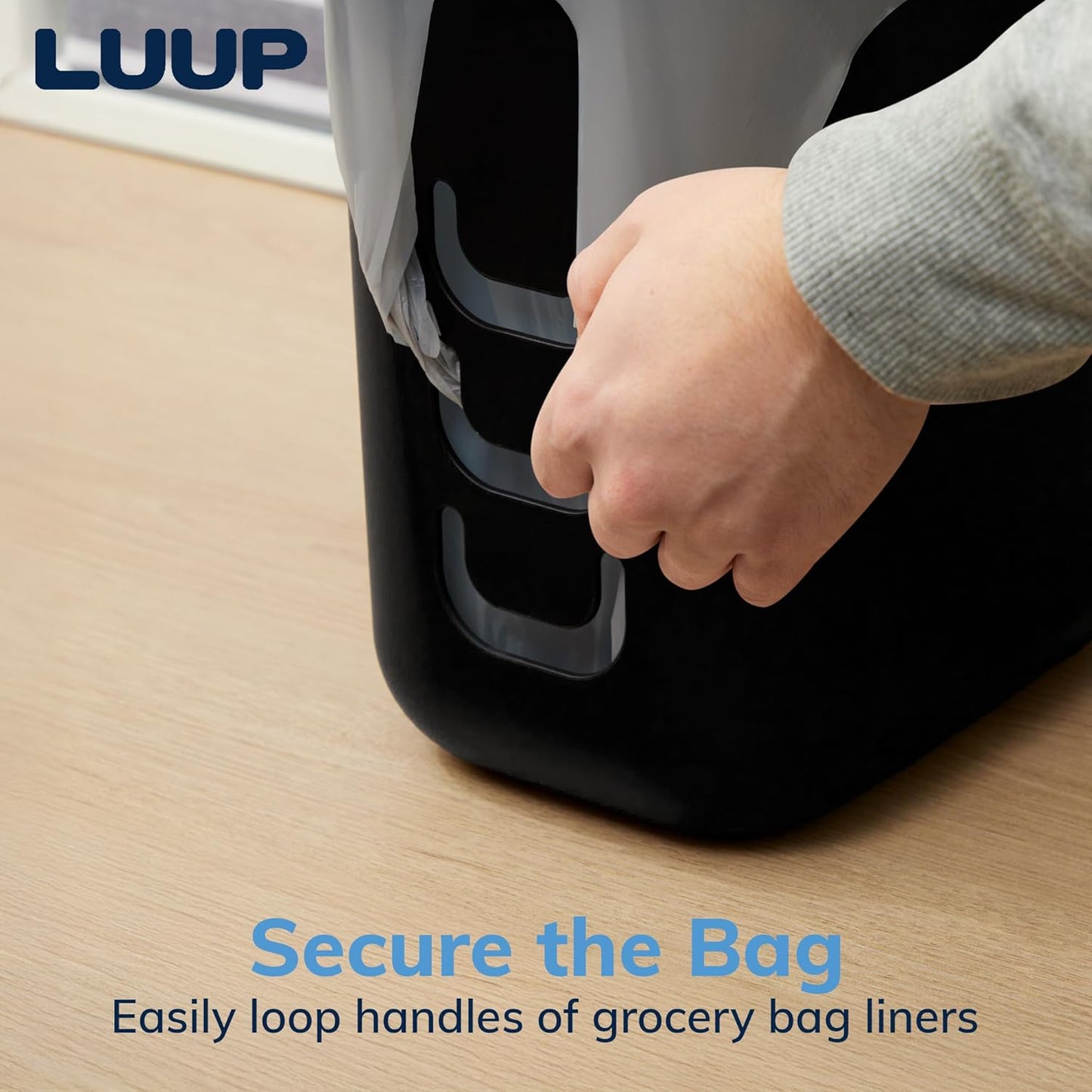 STORi Luup Bathroom Wastebasket 2pk, Secure Grocery Bags, Plastic Garbage Container for Vanity, Laundry Room, Kitchen, Office, 2.5 Gallon, Black, Made in USA