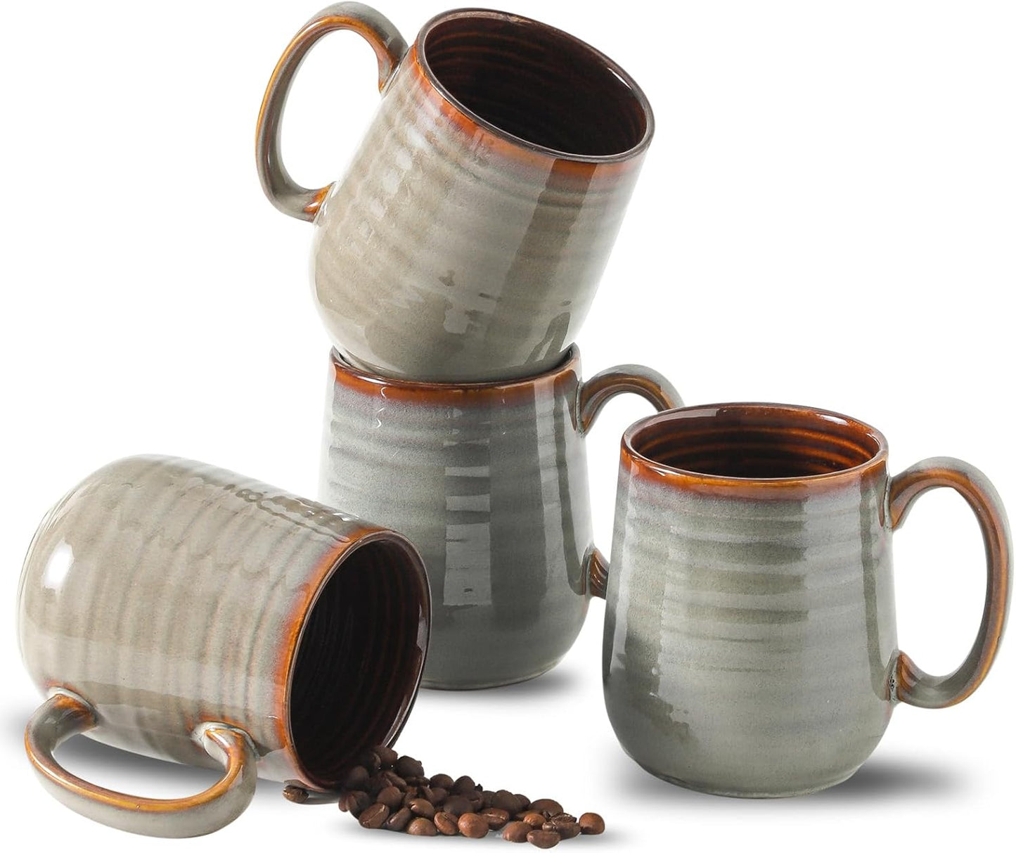 MEKY Coffee Mugs, 15oz Ceramic Coffee Cups with Comfortable Handle for Latte, Milk, Cappuccino, Cocoa, Tea Cups for Office and Home, Dishwasher and Microwave Safe, Set for 4, Brown