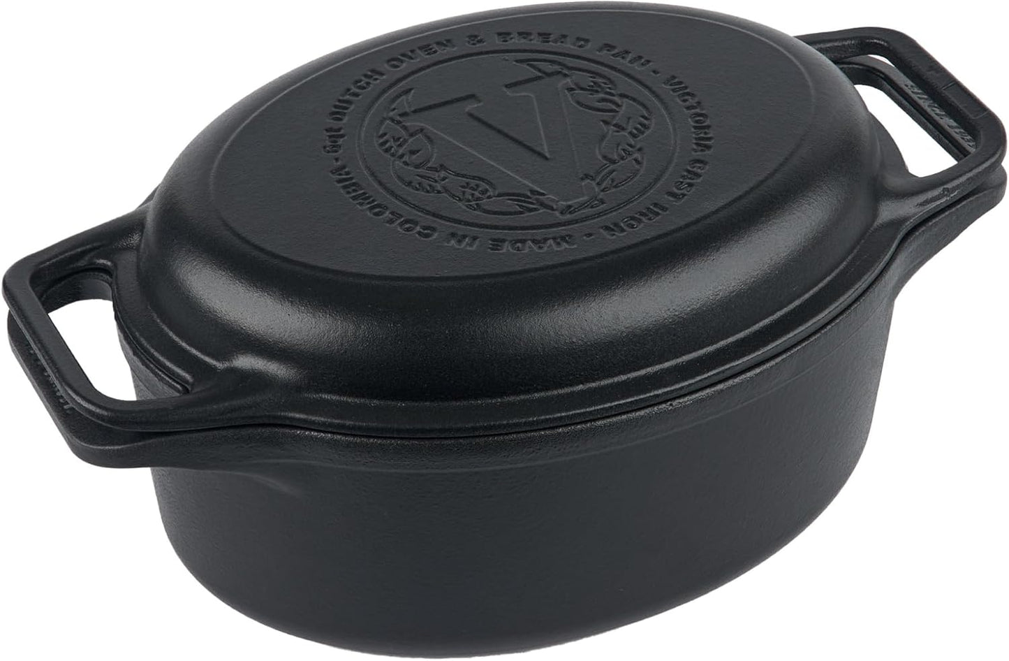 Victoria 6-Quart Cast Iron Oval Dutch Oven, Combination Combo Cooker Pot and Skillet, Bread Baker, Made in Colombia, 2-Piece Set