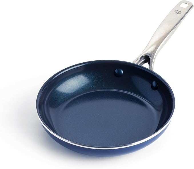 Blue Diamond 8 Inch Nonstick Frying Pan, PFAS Free Ceramic Egg and Omelet Pan, Diamond Infused Nonstick Skillet, Dishwasher & Oven Safe, Stay Cool Handle, Durable Non Toxic Metal Utensil Safe, Blue