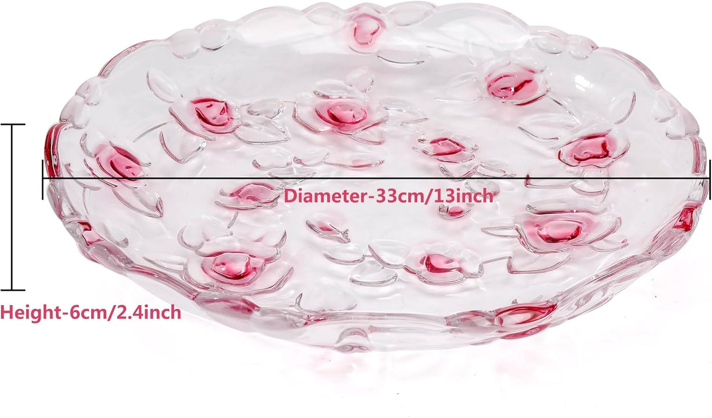 MAGCOLOR Pink Rose -shaped Large Decorative Bowl-13 inch Diameter, Modern Handicraft Pink Bowls for Home Decor, Decorative Fruit Bowl for Kitchen Counter, Stylish Key Bowl for Entry Table,