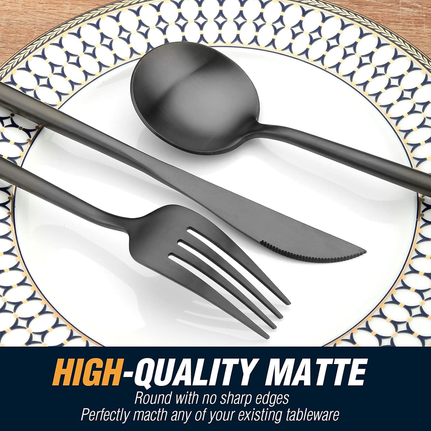 BirdyFly Black Silverware Set, 20 Piece Stainless Steel Flatware Set Service for 4, Matte Black Cutlery Set, Include Knives/Forks/Spoons, Dishwasher Safe