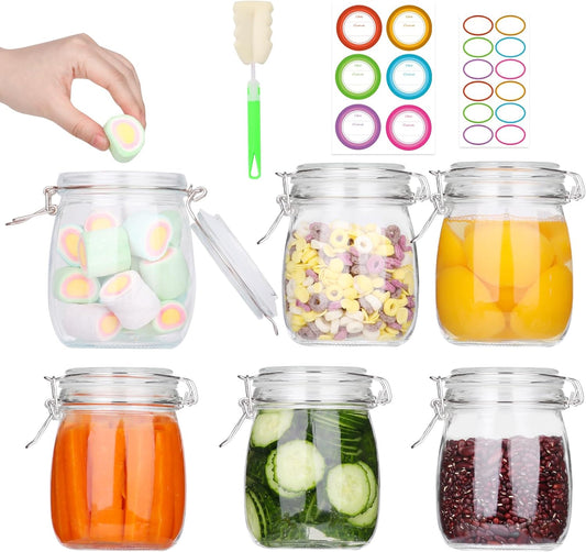 AuroTrends 25oz Glass Jars with Airtight Lids 6Pack - Large Kitchen Canisters for Food Storage, 750ml Leakproof Canning Jars with Wide Mouth, Ideal for Flour, Coffee, Snacks & Home Organization