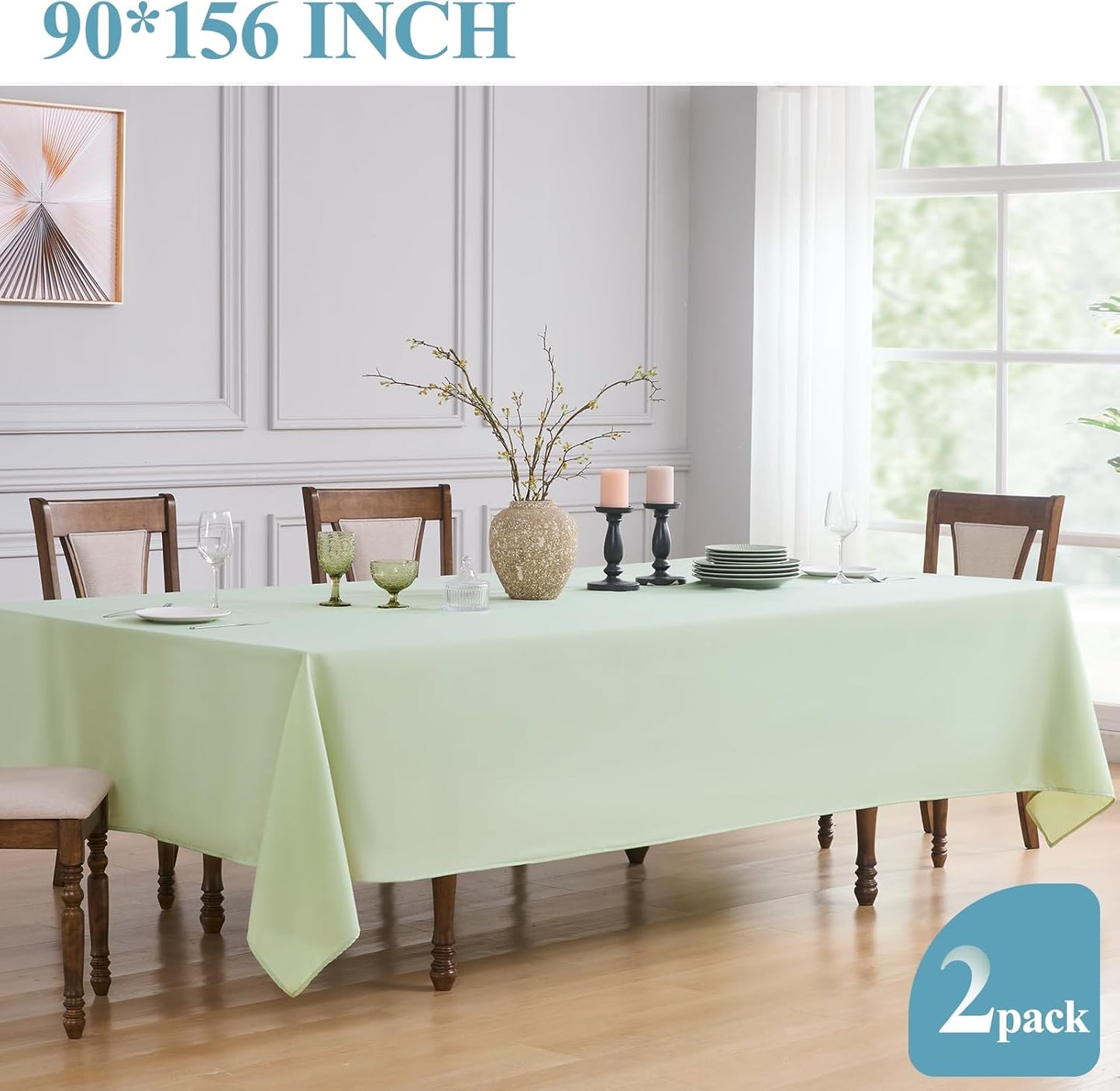 VidaFete Tablecloth 2 Pck 90 * 156inch Rectangle Table Cloth Polyester, Stain Wrinkle Resistant Polyester Dining Table Cover for Kitchen Dinning Party Wedding Rectangular Buffet Decoration(Sagegreen)