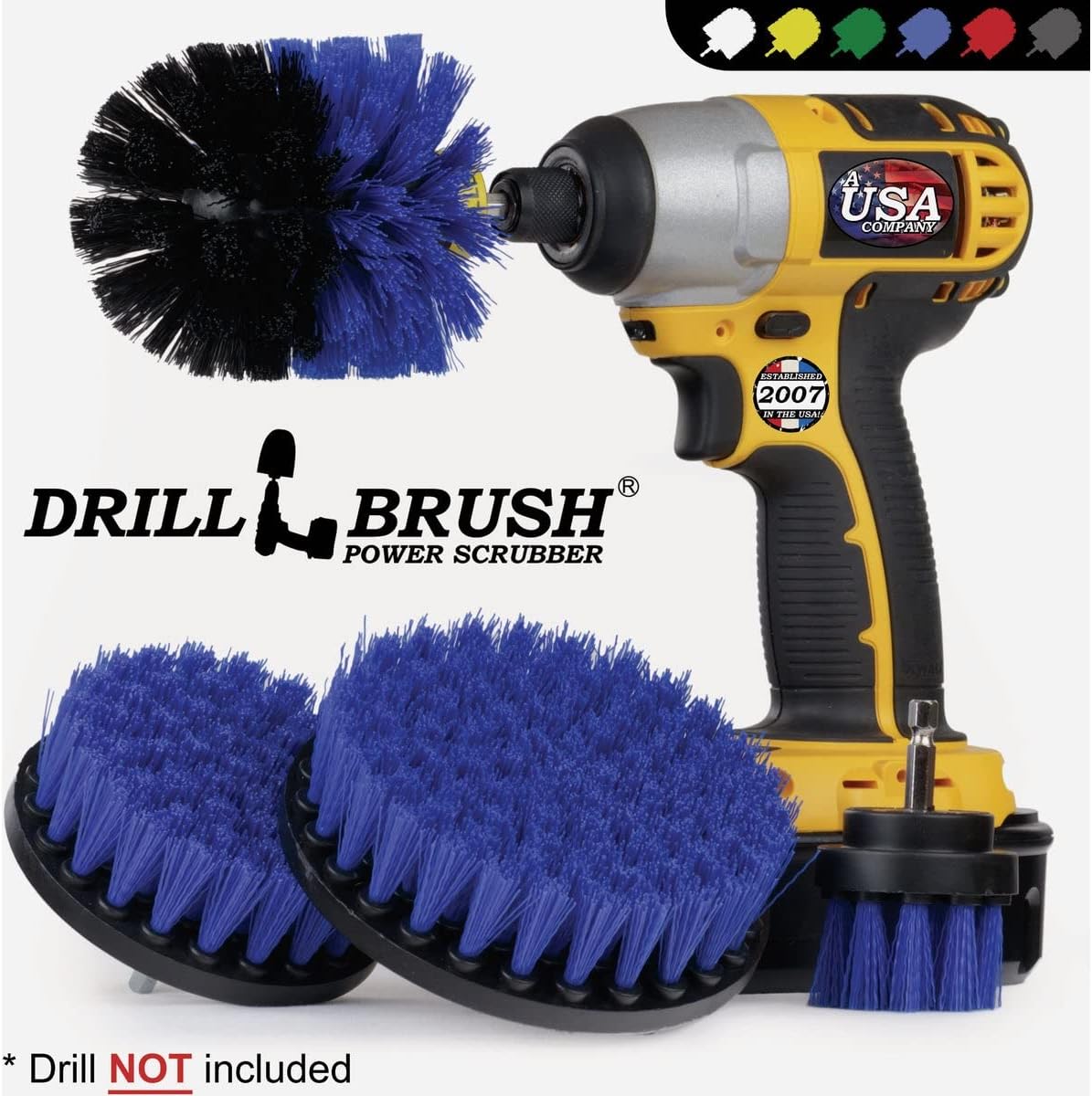 Drillbrush Boat Hull Cleaner Set/Swimming Pool Accessories - Cleaning Drill Brushes for Vinyl Liners - Hot Tubs and Spas Cleaning Brush Kit - Pool Cover Scrubber - Rotary Brushes for Walls and Deck