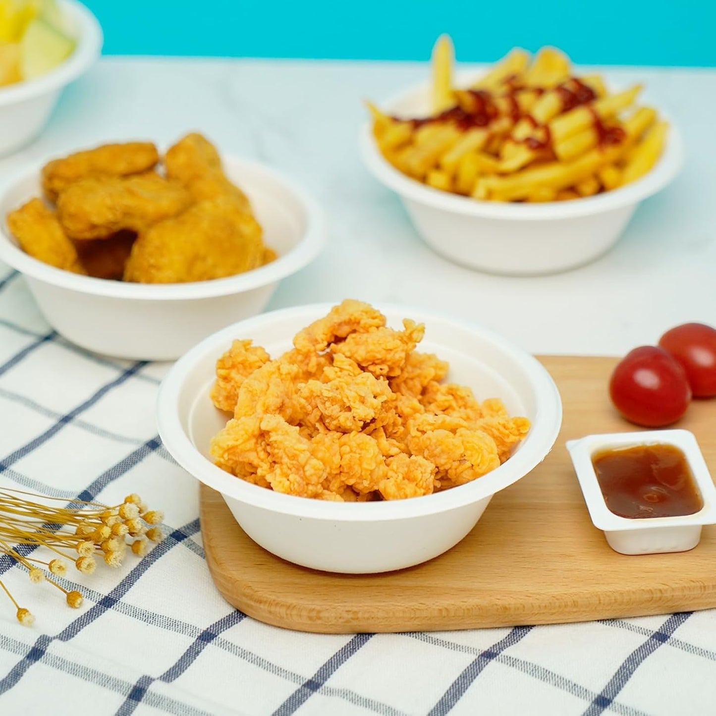 200 Count 12 oz Paper Bowls, Disposable Compostable Bowls Bulk, Heavy Duty Biodegradable Bagasse Bowl for Snacks, Soup, and Salads, White