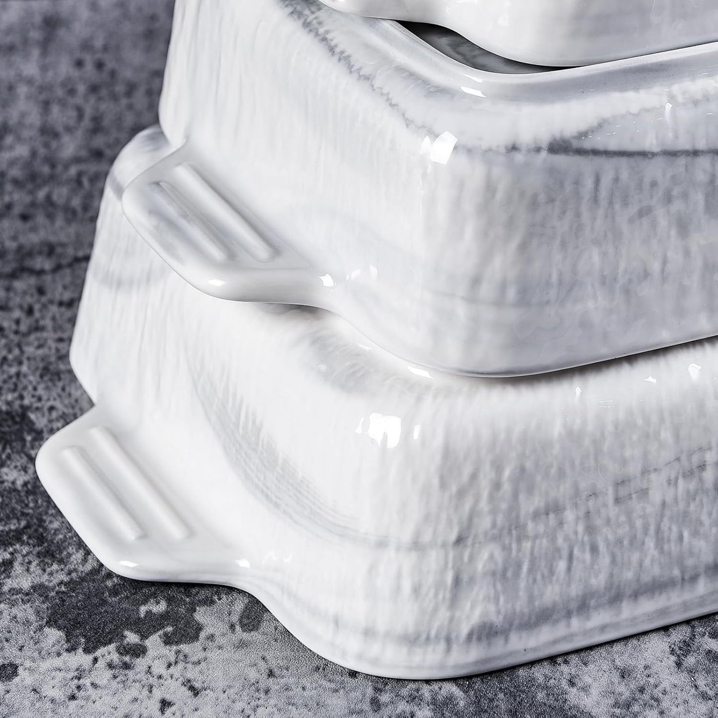 Yundu Grey Ceramic Bakeware Set of 3, Baking Pans Set, Casserole Dishes for Oven, Rectangular Lasagna Pans Deep with Handles for Baking Cake Kitchen(9.5"/12.4"/14.4")