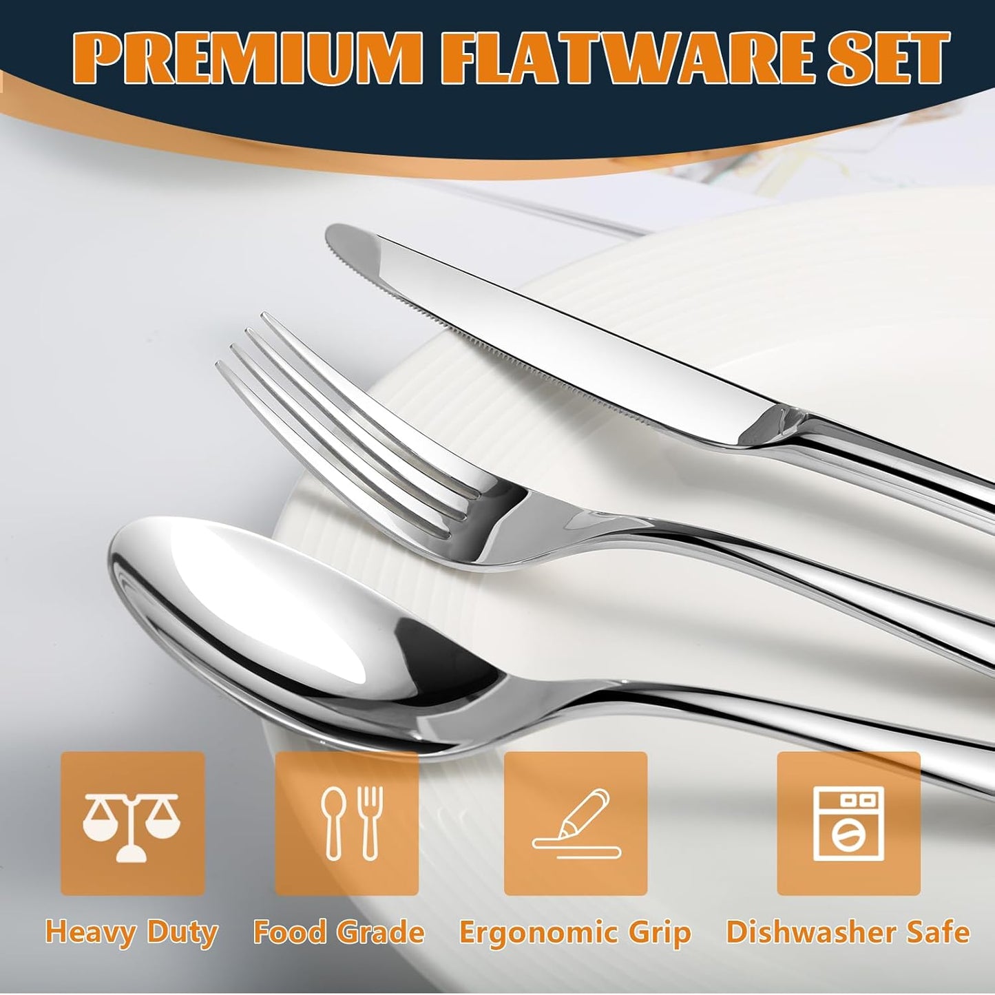 Silverware Set for 8, Heavy Duty Stainless Steel Cutlery Set Flatware Set,40 Piece Premium Silverware, Mirror Polished Modern Cutlery include Fork Knife Spoon Set,Dishwasher Safe