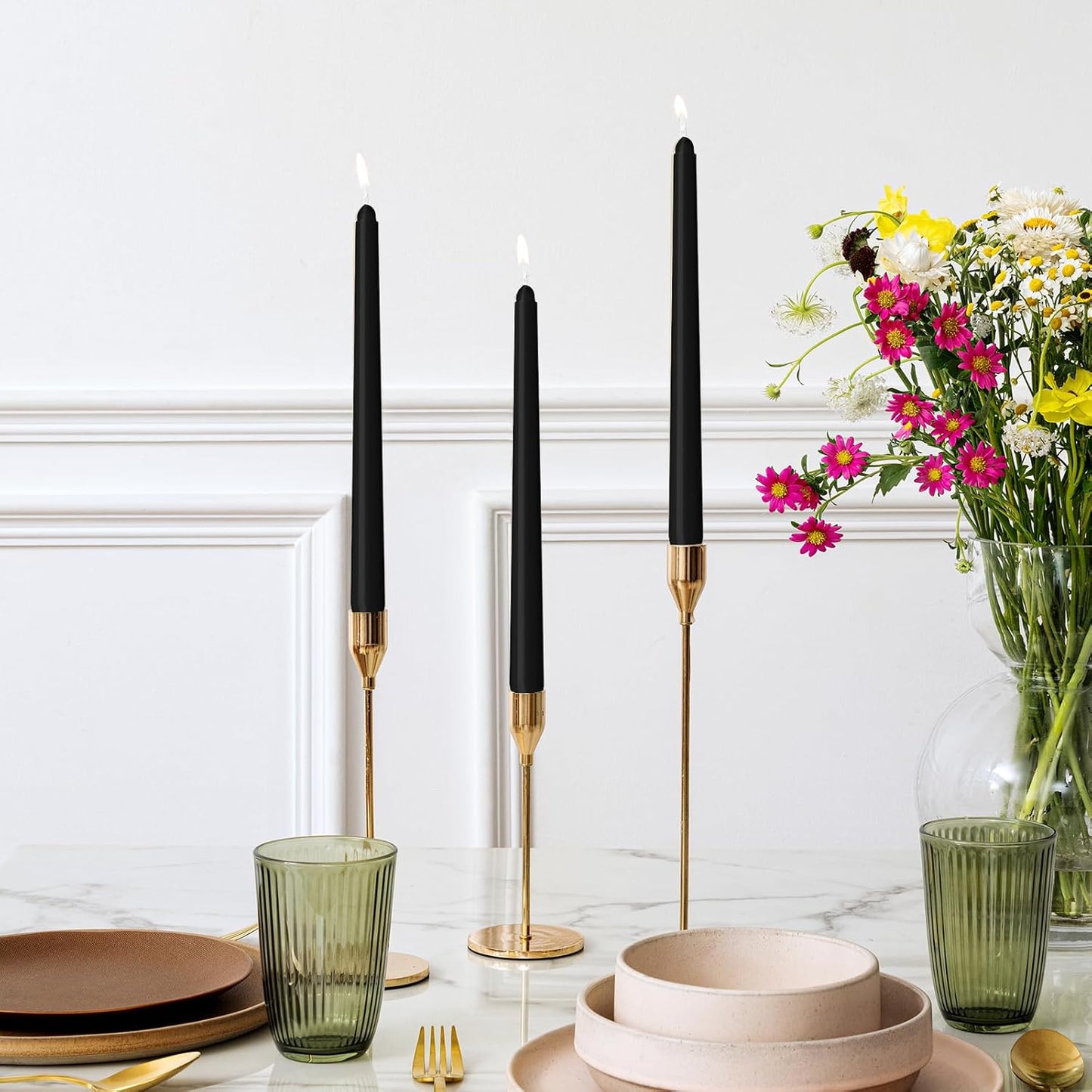4 Pack Black Taper Candles - Taper Candles 10 Inch Dripless, Smokeless & Unscented - 8 Hours Long Burning - Hand Poured Tall Candlesticks - Ideal for Weddings, Dinner Parties, and Home Decor