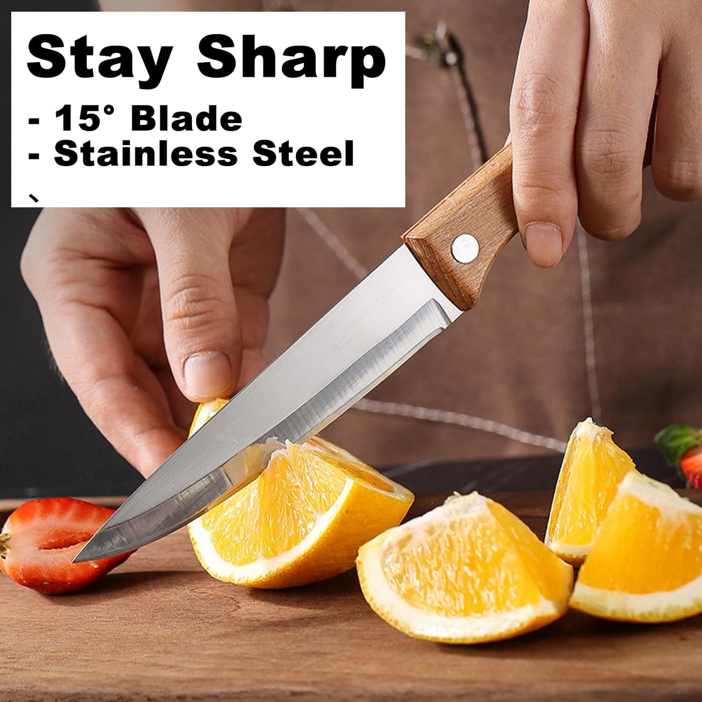 Paring Knife Peeling Fruit Vegetable Cutting Meat Slicing Kitchen Knives Stainless Steel Ultra Sharp Blade Wooden Ergonomic Handle