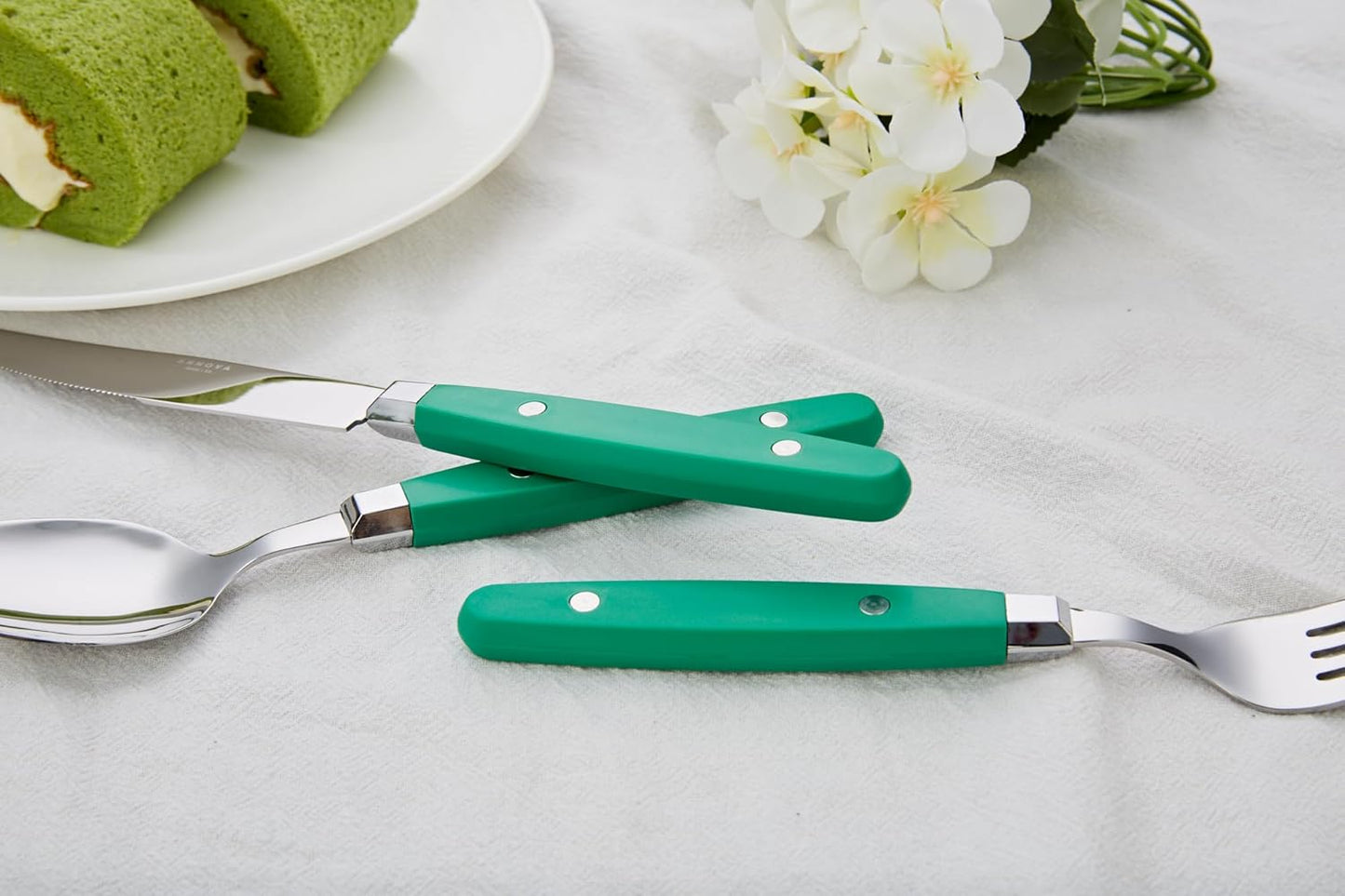 ANNOVA Silverware Set, Retro/Rivet Colorful Stainless Steel Tableware Kitchen Flatware Set Utensils, Includes Dinner Knives, Forks, Spoons, Salad Forks & Dessert Spoons (Green, 20 Pieces)