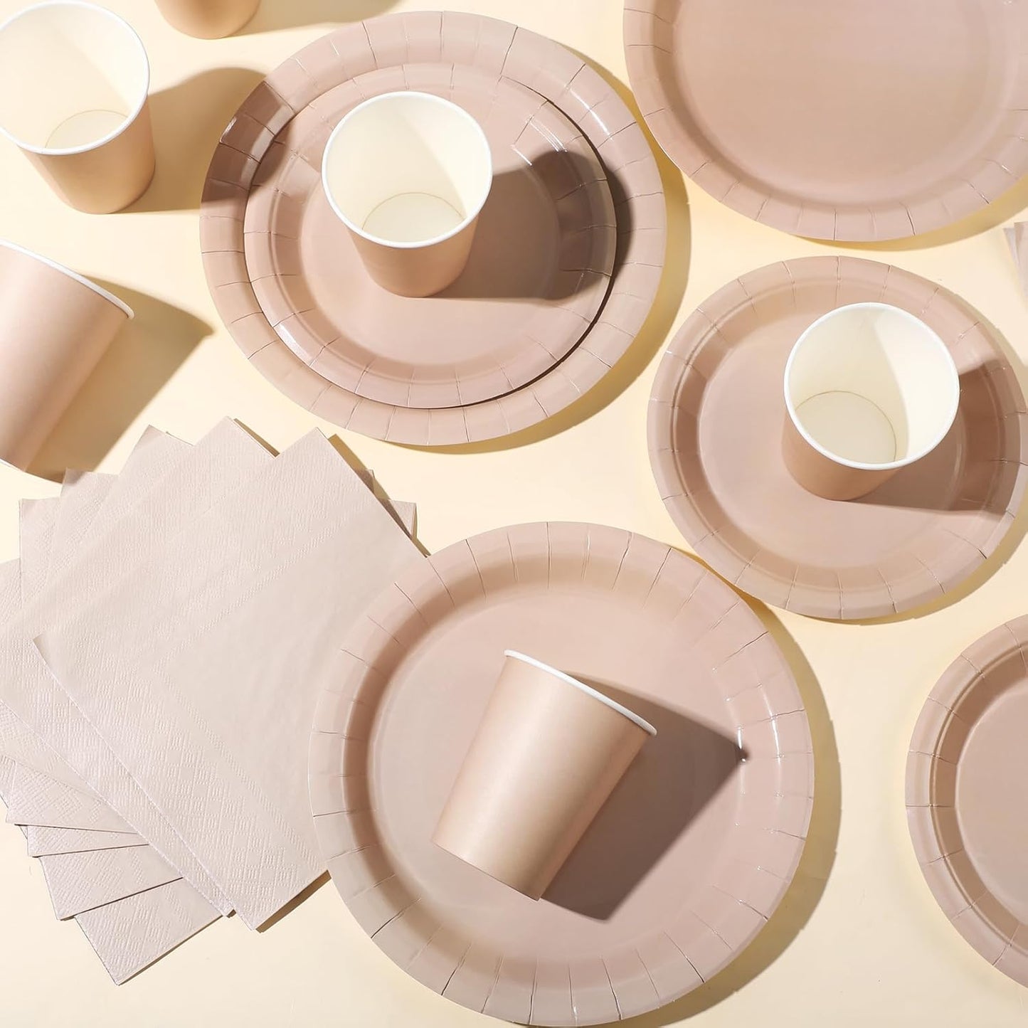 Tioncy 200 Pcs Disposable Paper Plates Cups and Napkins Party Supplies Serve 50 Guests Disposable Paper Dinnerware Set for Halloween Birthday Wedding Baby Shower Family Picnic(Deep Nude)