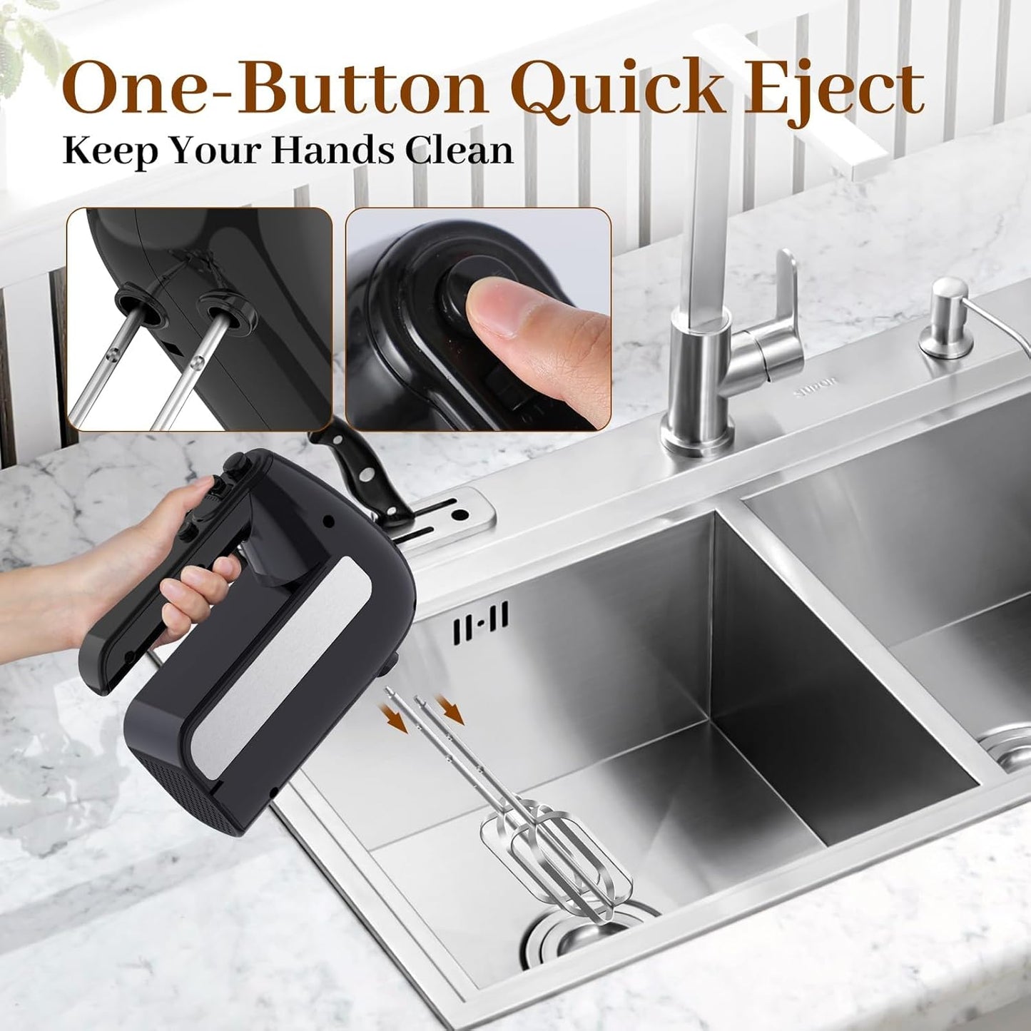 5-Speed Electric Hand Mixer, 800W Handheld Mixer with Turbo for Baking & Cooking, Kitchen Food Mixer with Storage Case & 6 Stainless Steel Attachments (2 Beaters, 2 Dough Hooks, 2 Whisks)-Black