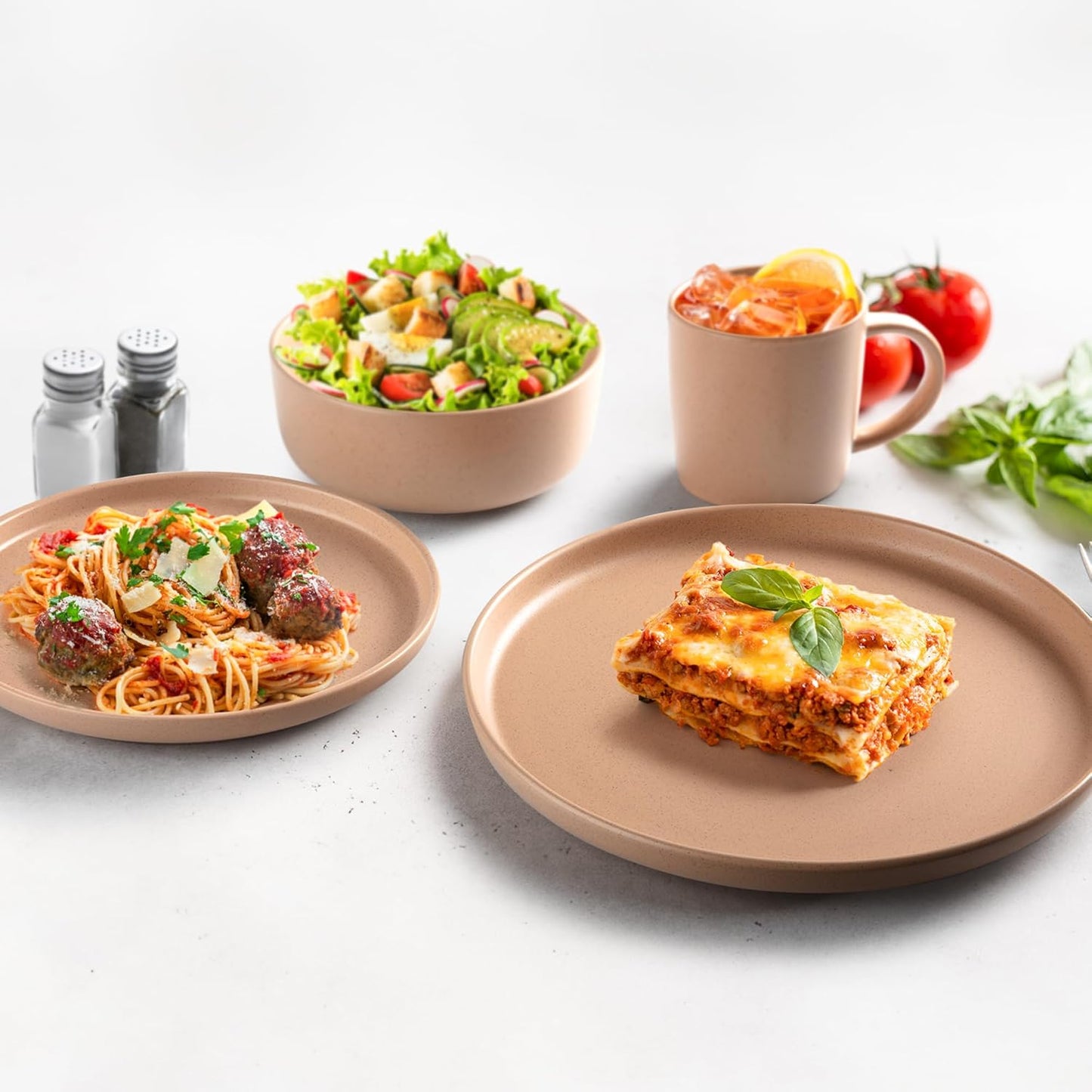 Zulay Kitchen Terra Stoneware 32-Piece Dinnerware Set, Artisanal Ceramic Plates and Bowls Set Crafted at 2300℉ - Service for 8, Terracotta Clay