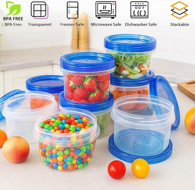 10 Pack 17oz Reusable Freezer Storage Containers with Twist Top Lids Airtight, Clear Plastic Food Storage Meal Prep Containers for Leftover Lunch Fruit Salad Oats, Small Soup Container Microwave Safe