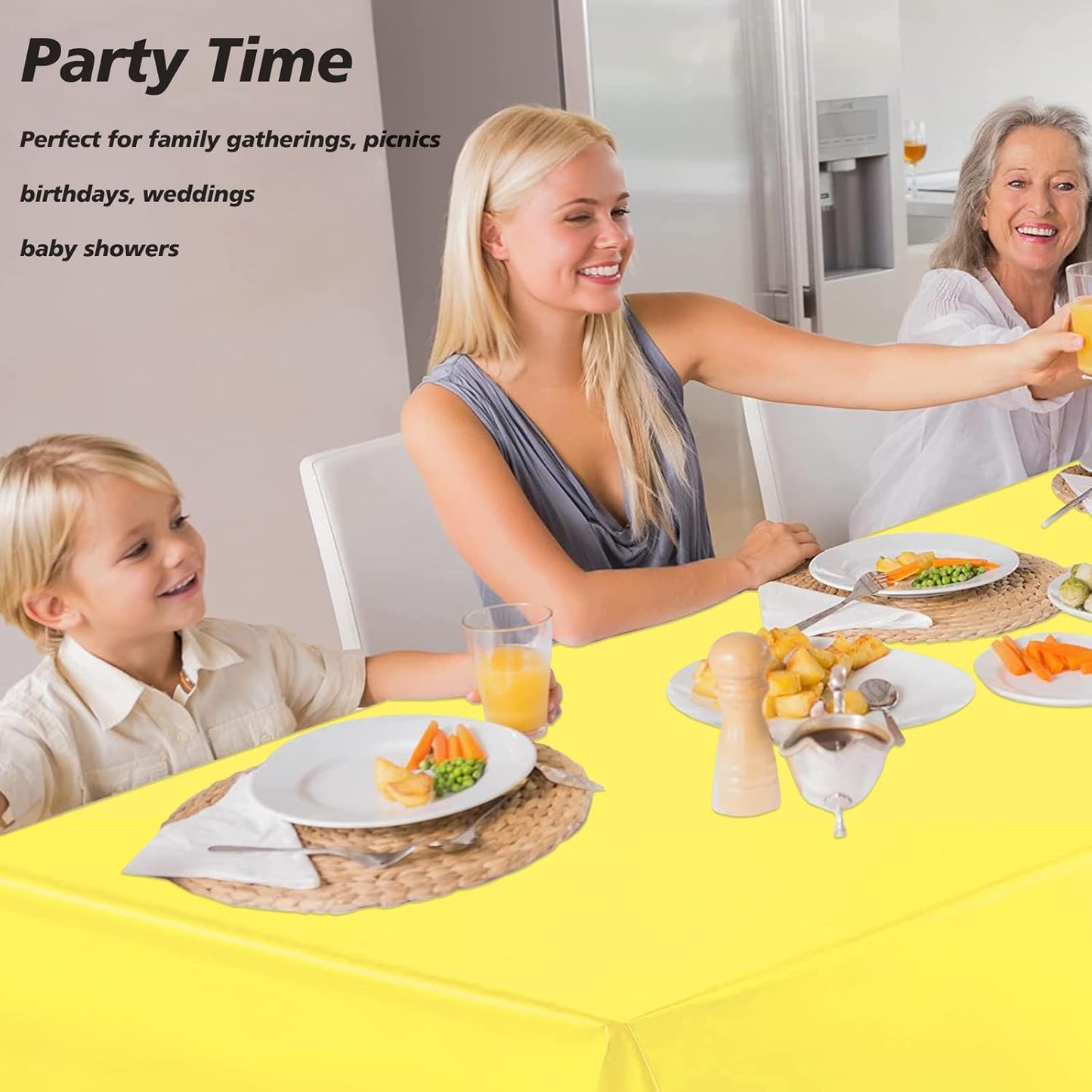 FUNTOOB Plastic Table Cloth 4 Pack Yellow Disposable Plastic Tablecloth Party Table Cover Lemons Party Table Clothes for Baby Shower Gender Reveal Birthday Party Decorations 54" X 72" (Yellow 4 Pack)