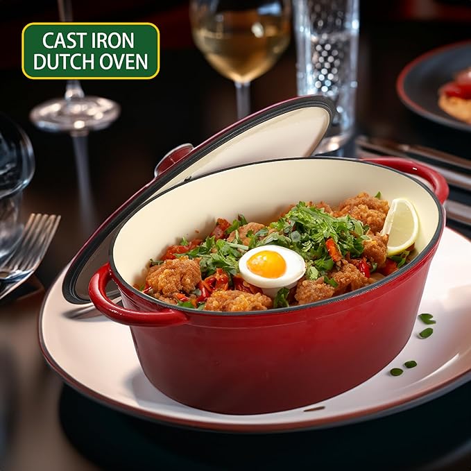 Vivicreate 9.6 QT enamel cast iron dutch oven, red gradient color,cast iron pot (9.6 QT)