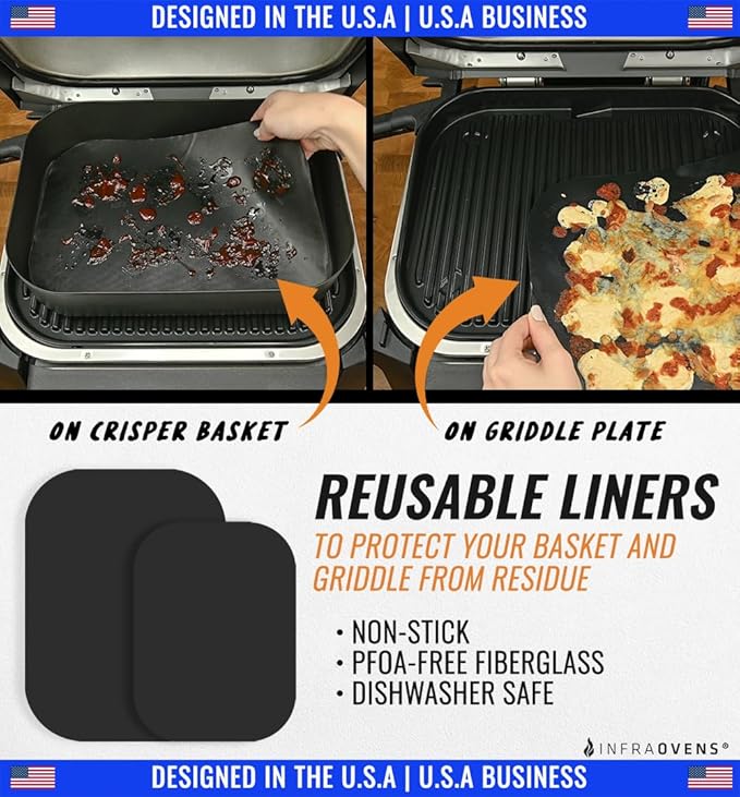 Grill Liners for Ninja Woodfire Outdoor Grill and Smoker, Reusable Mats for OG701 OG751 7-in-1 Outdoor Electric Wood Fire Master Grill and Air Fryer Accessories, Dishwasher Safe by INFRAOVENS