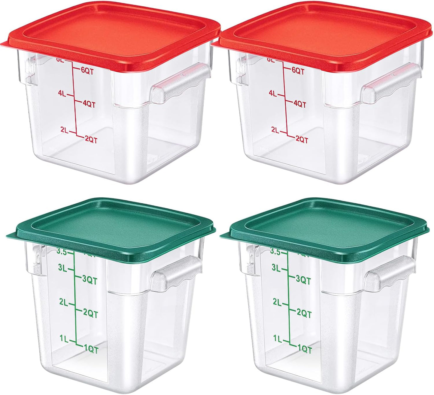 Lallisa 4 Pcs 6 Qt and 4 Qt Food Storage Containers with Lids and Handles Square Food Containers with Scales Polycarbonate Air Tight Containers for Home Storage Kitchen Restaurant