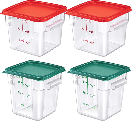 Lallisa 4 Pcs 6 Qt and 4 Qt Food Storage Containers with Lids and Handles Square Food Containers with Scales Polycarbonate Air Tight Containers for Home Storage Kitchen Restaurant