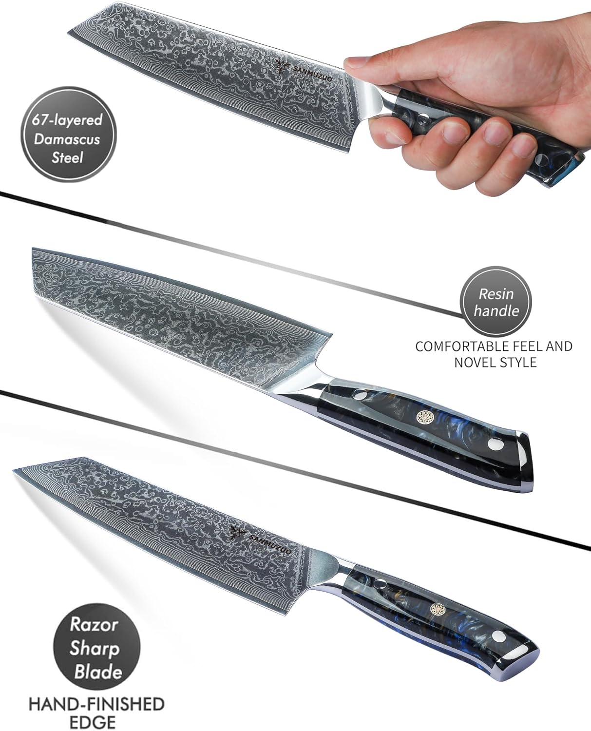 8.5 inch Kiritsuke Kitchen Chef Knife - 67 Layers Damascus Steel & Resin Handle - Xuan Series(Starry Black)