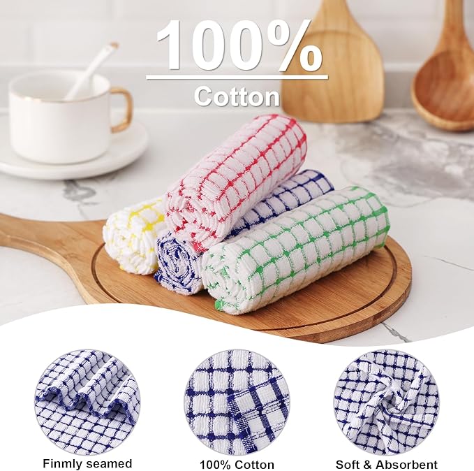 Kitinjoy Cotton 8 Pack Terry Kitchen Towels, 16 x 25 Inches Super Soft and Absorbent Dish Towels, Quick Drying Hand Towels for Kitchen Drying, Multiple Colour