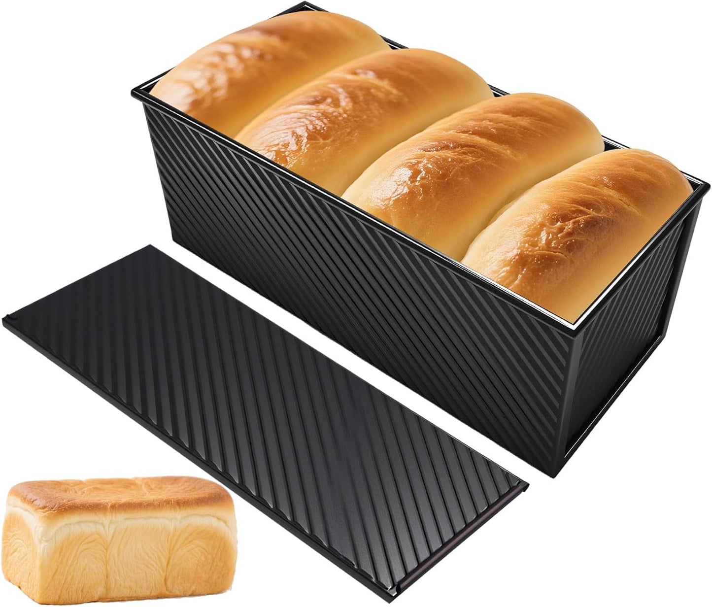Pullman Loaf Pan with Lid 13x4, 2.2 lb Dough Capacity Bread Loaf Pan, PFTE and PFOA-Free, Healthy Baking for Homemade Sourdough & Sandwich Bread, Nonstick & Easy Clean (Black)