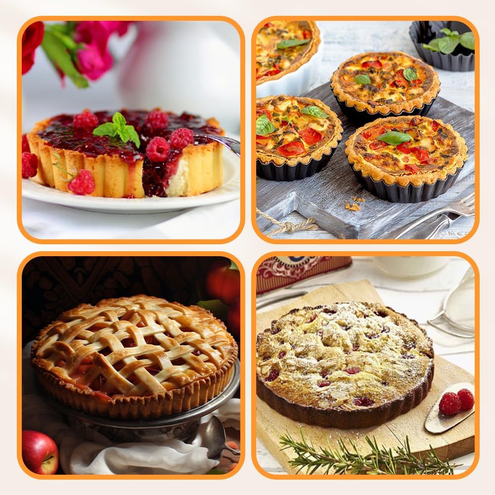 8inch Tart Pan Non-Stick Carbon Steel Quiche Pan Removable Bottom Pie Pans for baking Quiche Baking Dish