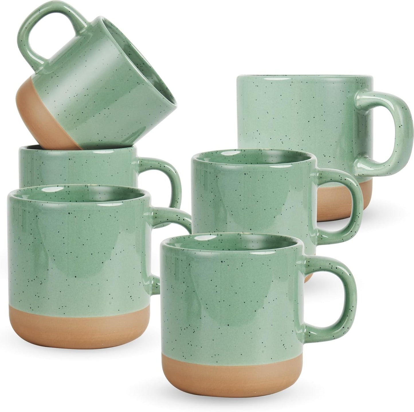 12oz Coffee Mug Set for 6, Tea Cups with Handle for Coffee, Tea, Cocoa, Milk (Green)