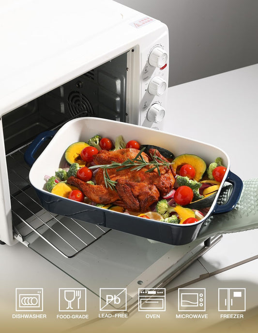 Sweejar Ceramic Bakeware Set, 9x13 Rectangular Baking Dish for Cooking, Kitchen, Cake Dinner, Banquet and Daily Use, Casserole Dishes for Oven Porcelain Baking Pans(Navy)