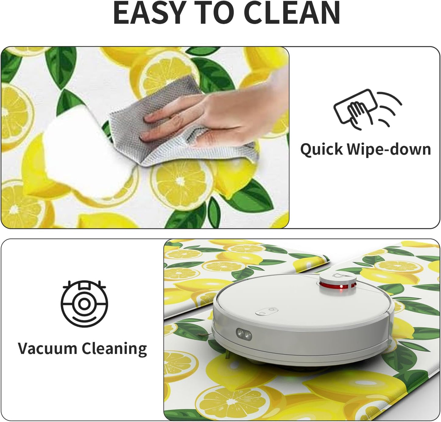 Lemon Kitchen Mats for Floor - Anti Fatigue Mats for Kitchen Floor, Cushioned Non-Skid Washable Memory Foam Rug for Office, Sink, Laundry (17.3"×59"×0.47") White