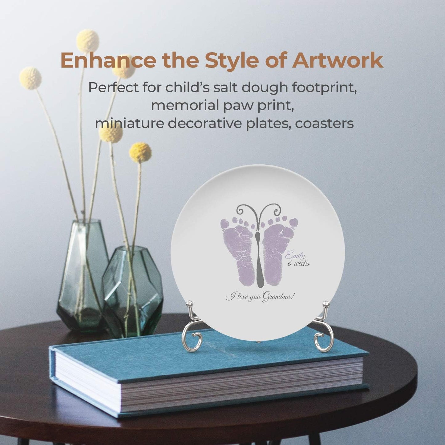 TR-LIFE Plate Stands for Display - 4 Inch Plate Holder Display Stand + Metal Easel Stand for Picture Frame, Decorative Plates, Photo, Book, Collectibles (2 Pack)