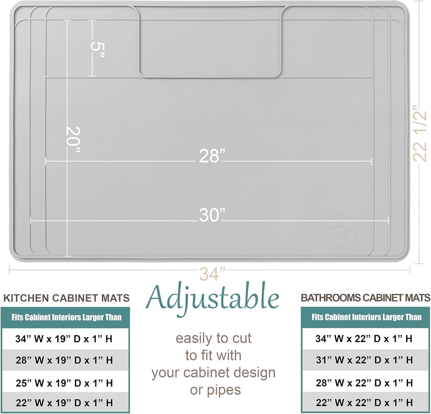 The Original Under Sink Mat - Silicone Waterproof mat, Trimmable, Easy to Clean, Kitchen Cabinet Liner, Undersink Waterproof mat, Disinfection Surface - 34" x 22" or Smaller