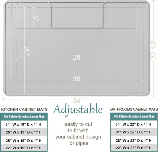 The Original Under Sink Mat - Silicone Waterproof mat, Trimmable, Easy to Clean, Kitchen Cabinet Liner, Undersink Waterproof mat, Disinfection Surface - 34" x 22" or Smaller