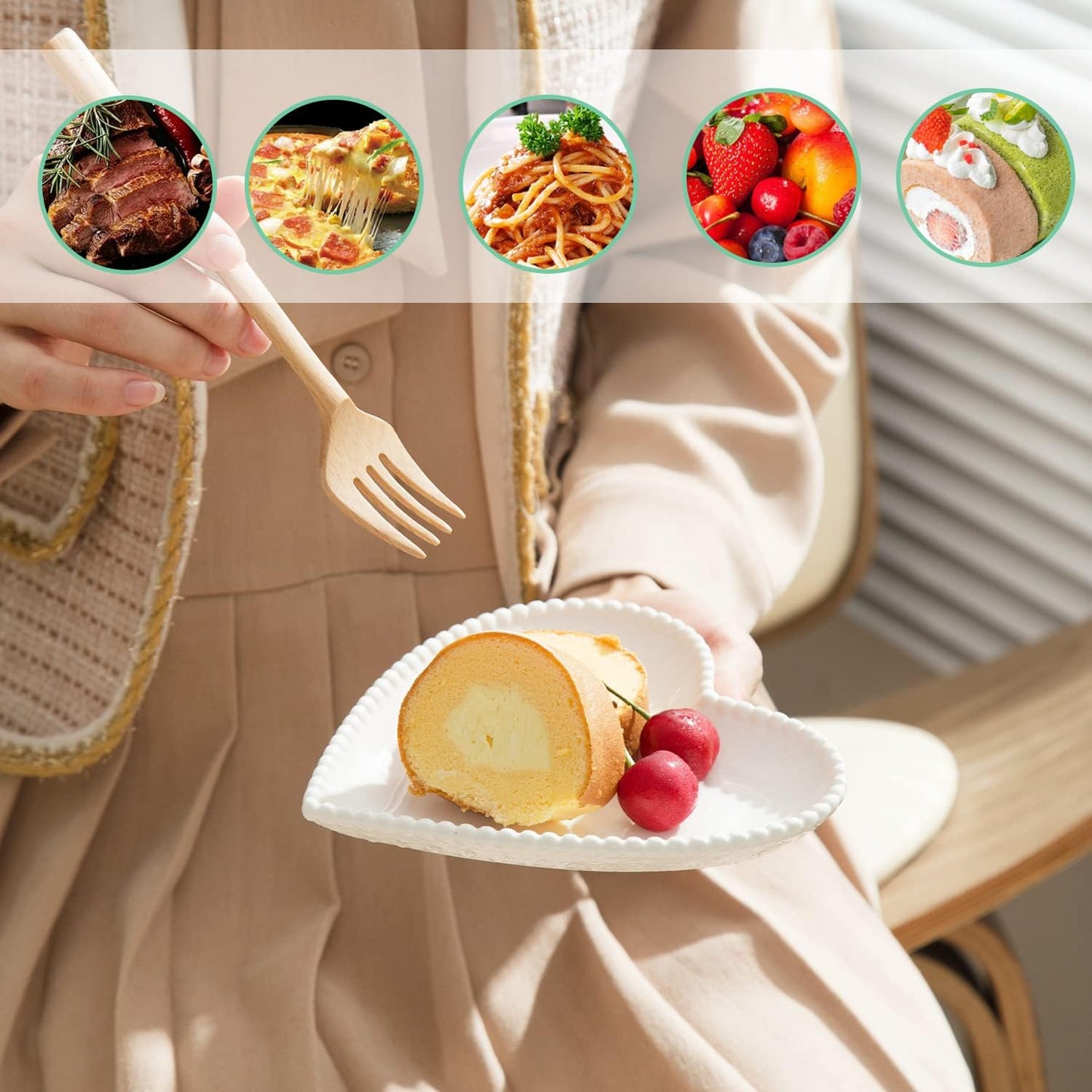 7.5 Inch Porcelain Appetizer Plates Set of 8, Heart Shape Small Dinner Plates, Dessert Salad Plates Serving Dishes for Cake, Snack, Ice Cream, Waffles, Microwave, Oven, Dishwasher Safe, White