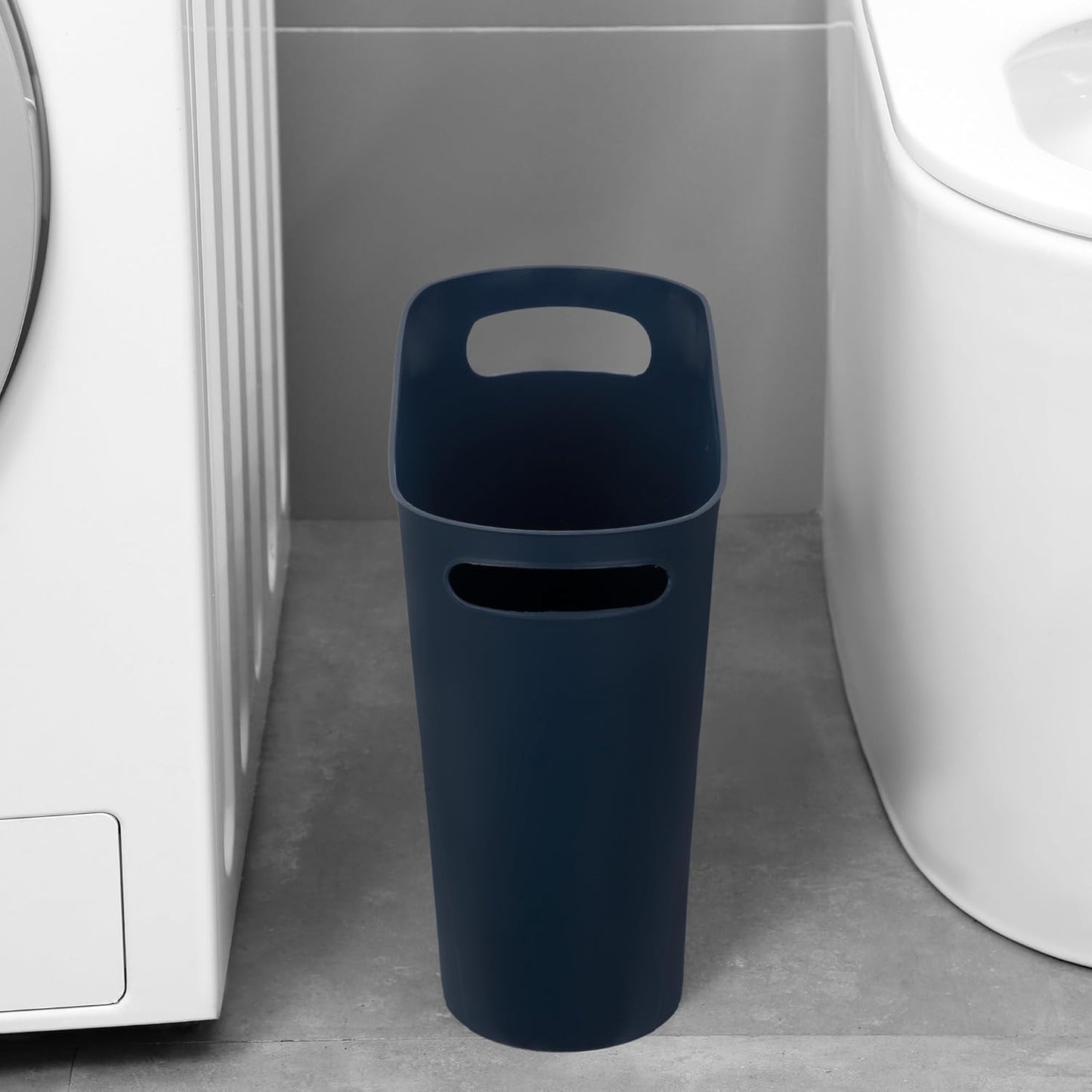 rejomiik Small Trash Can, 3.5 Gallon Slim Garbage Can Plastic Waste Basket with Handles Container Bin for Narrow Spaces Bathroom, Bedroom, Kitchen, Office at Home, Navy