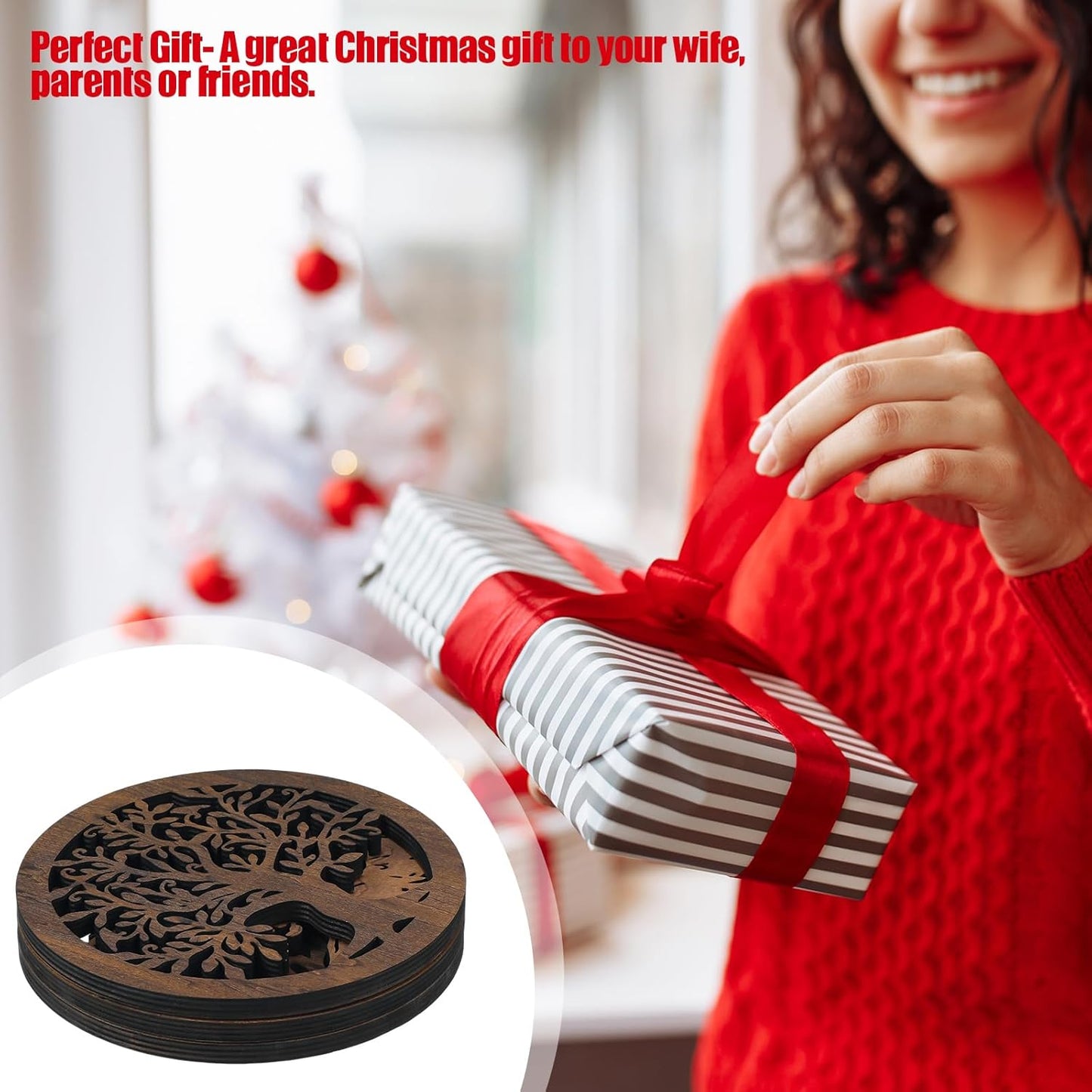 3 Pcs Life Tree Wooden Trivets for Hot Dishes 8 Rustic Round Tree Trivet Set Hot Plate Holders Heat Resistant Polite Trees Coasters for Table Dishes Pots and Pans(Brown)