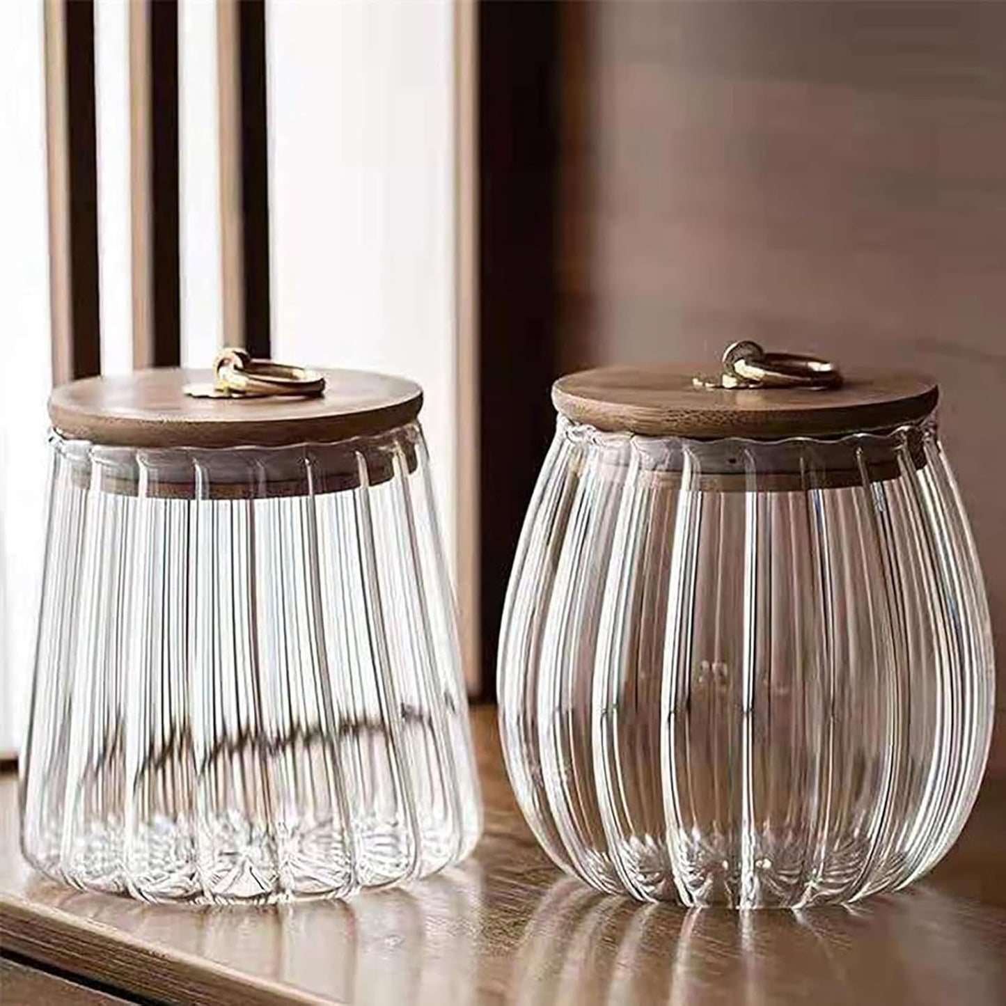 Viovian 22 & 25 FL OZ | Glass Storage Jars with Bamboo Lids Sugar Coffee Containers Set of 2 Clear Decorative Jar Canister for Foods Cookie Candy Nuts Snacks