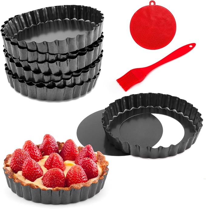 Gutsdoor Mini Tart Pan Removable Bottom 5 Inch Cheesecake Pans Tart Mold Quiche Pie Tins Non-stick Round for Baking Set of 8