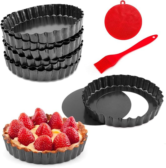 Gutsdoor Mini Tart Pan Removable Bottom 5 Inch Cheesecake Pans Tart Mold Quiche Pie Tins Non-stick Round for Baking Set of 8