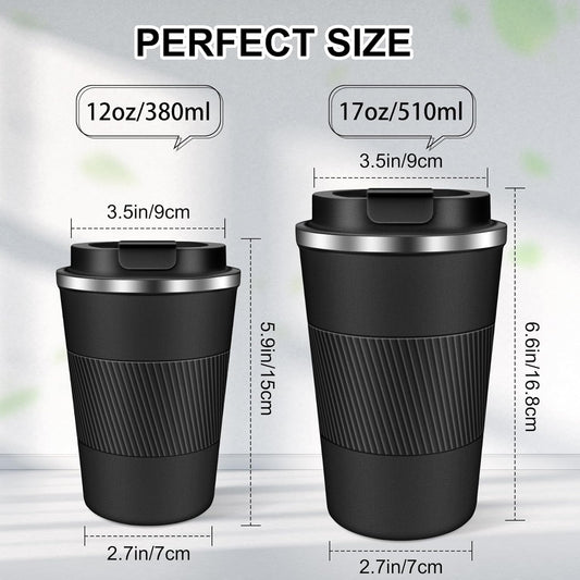 Coffee Travel Mug 12 oz & 17 oz Insulated Coffee Mug with Lid Portable Spill-Proof Coffee Travel Mug No Handle Reusable Stainless Steel Mug Keeps Cold and Hot Suitable for Car, Daily, Travel and Gifts