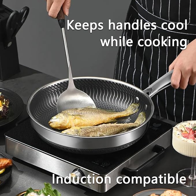 Stainless Steel Pan, Nonstick Frying Pan, 12.4inch PFOA-Free, Stay-Cool Handle Easily Cleaned Induction Cooktops are Suitable, Compatible with All Cooktops