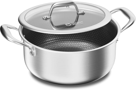 COOKER KING Stainless Steel Stockpot, 5 Quart Pot, Stock Pot with Glass Lid for Soup Pasta Vegetable, Induction Cooking Pot for All Stoves, Oven & Dishwasher Safe