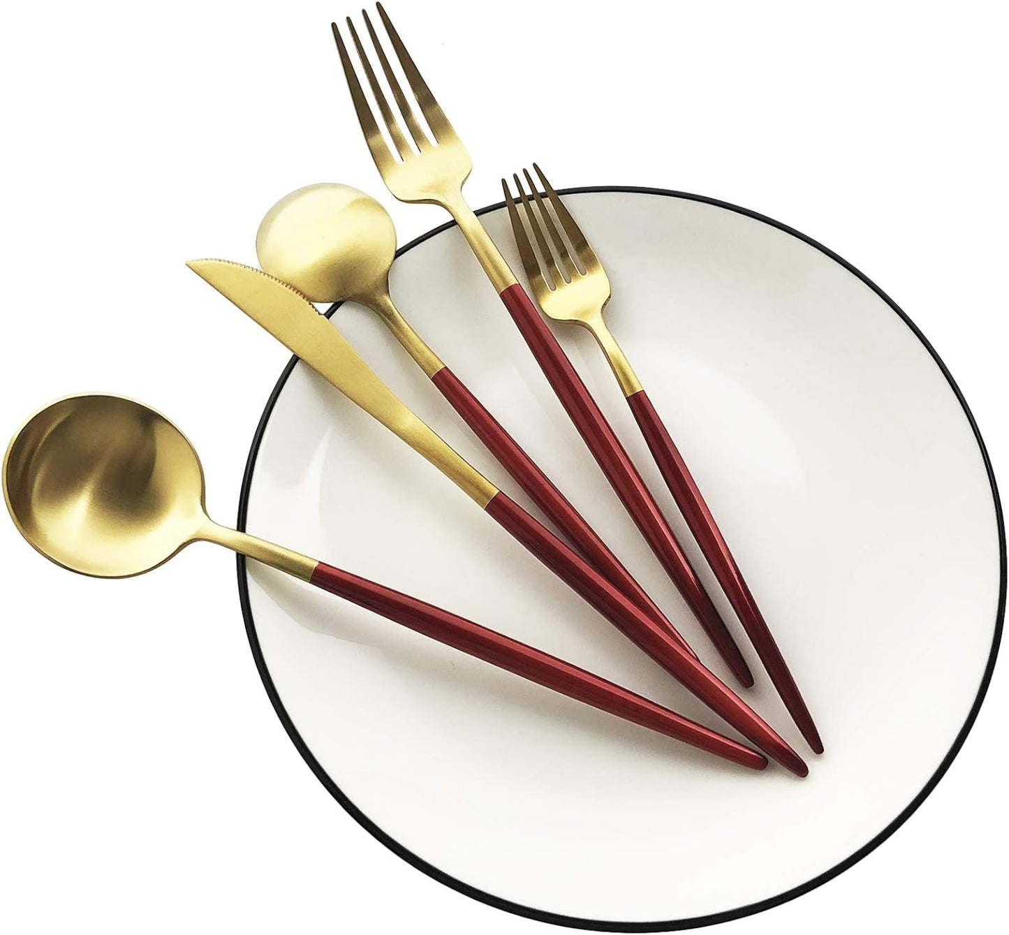 Silverware Set, Hand polished Matte Gold Red Flatware Cutlery Set Service for 4, Satin Finish 20 Pieces 18/10 Stainless Steel Utensils Set for Home and Restaurant, Dishwasher Safe