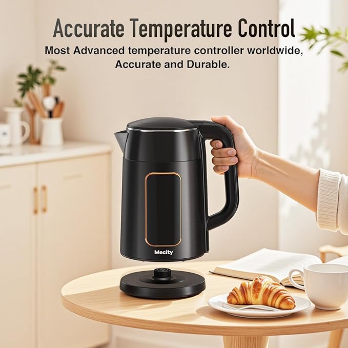 Mecity Electric Kettle 1.7L Touch Screen Temperature Control Water Boiler, No Plastic Contact with Water. 6 Preset Temperature Programs, 2 Hours Keep Warm, Black
